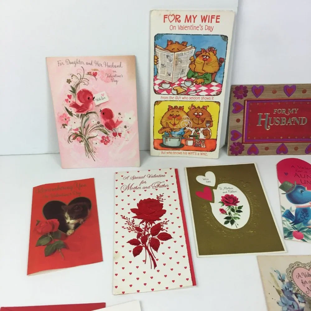 Vtg lot of 9 Used Valentines Day Greeting Cards Upcycle Scrapbook Repurpose READ